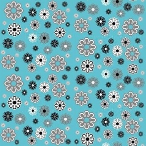 Turquoise retro flower 1 inch print