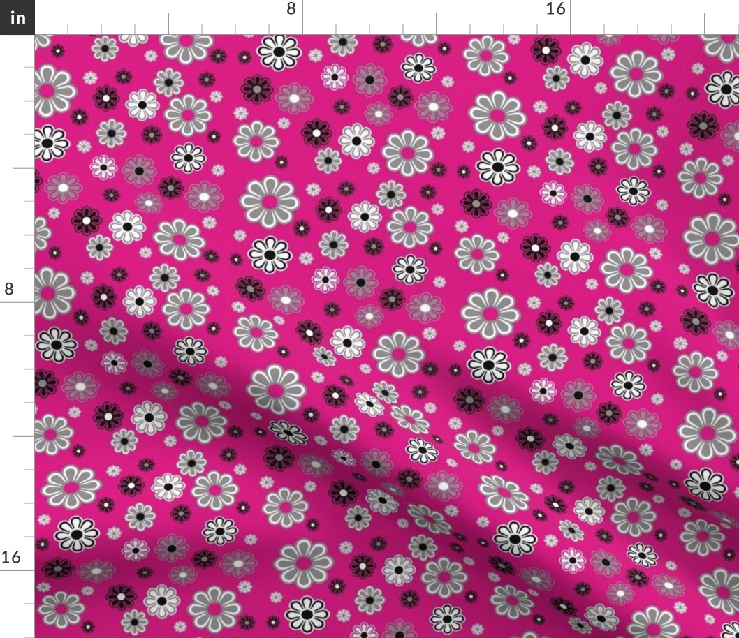 Pink retro flower small print .25 to 1.5 inch 