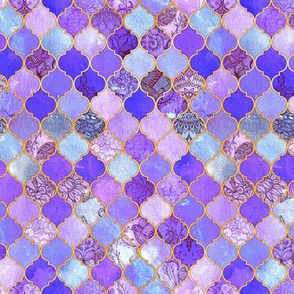 Purple and Gold Decorative Moroccan Tiles Tiny Print