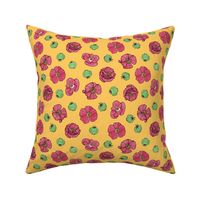 Poppies flowers and seeds pattern - yellow