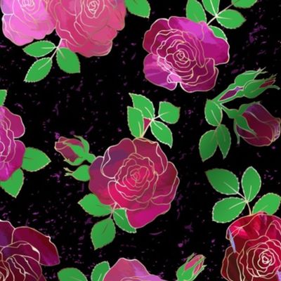 Metalic Inlay Roses on Black