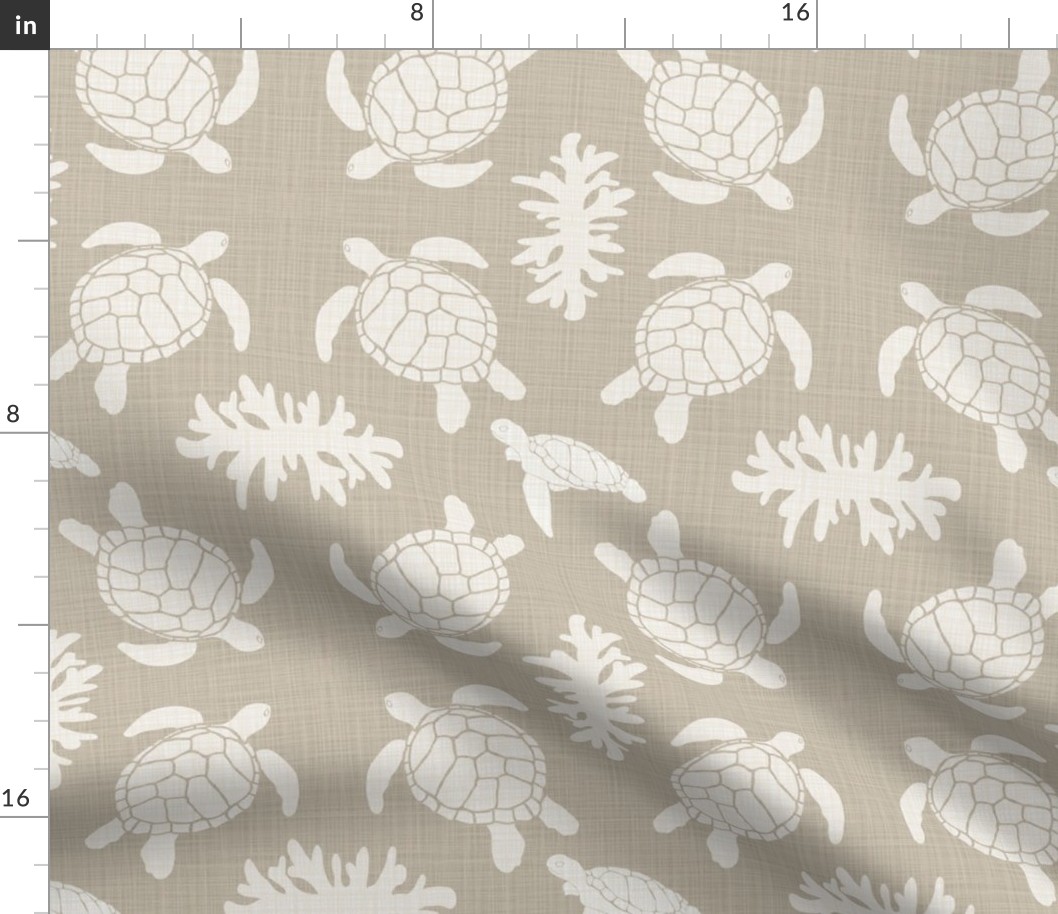 sea turtles on natural linen look-