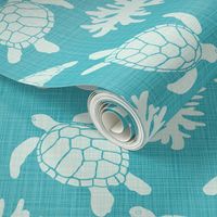 Sea Turtles on Turquoise Linen Look