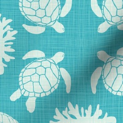 Sea Turtles on Turquoise Linen Look