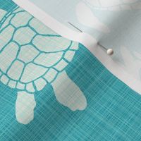 Sea Turtles on Turquoise Linen Look