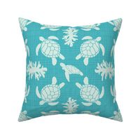 Sea Turtles on Turquoise Linen Look