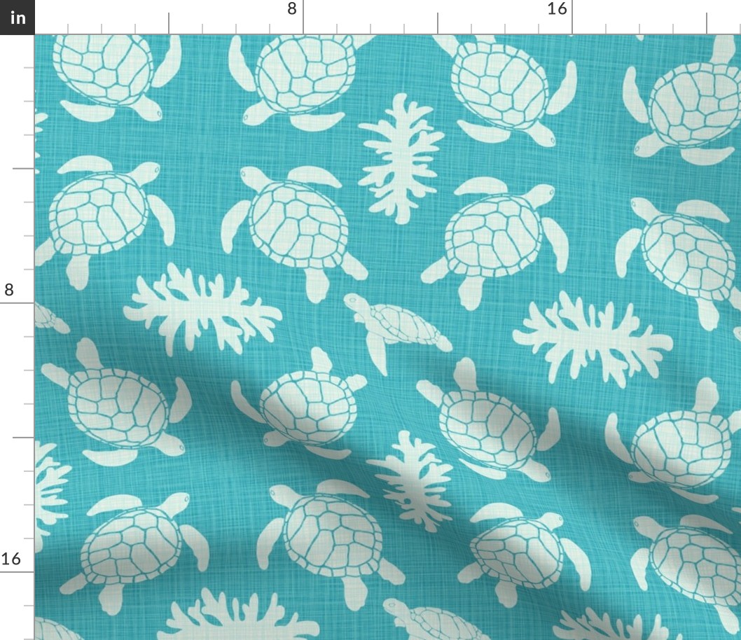 Sea Turtles on Turquoise Linen Look