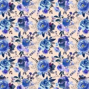 Classic Blue Watercolor Floral // Peachy Tan Neutral (Small Size)