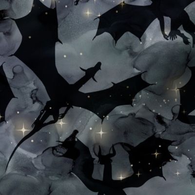 Dragons - black on night sky