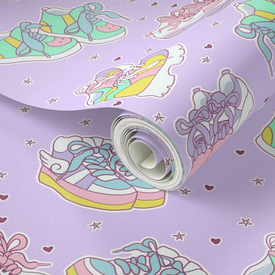 Harajuku Chunky Shoes On Pastel Purple Wallpaper Spoonflower