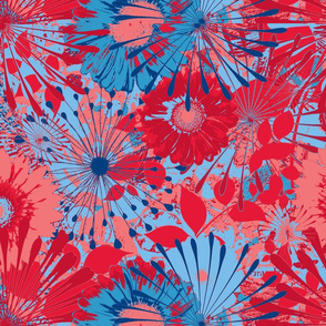 Bubble Gum Floral Extravaganza in Red and Blue