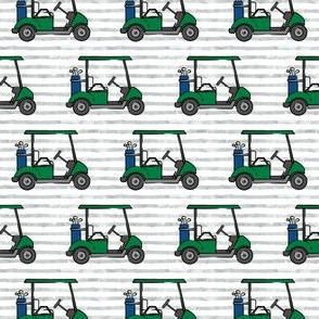 (small scale) golf carts - green on grey stripes - LAD20