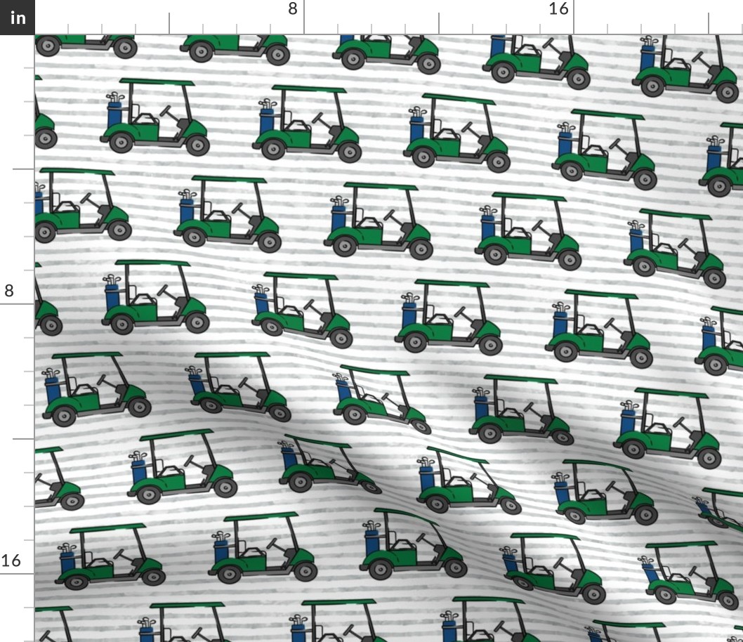 golf carts - green on grey stripes - LAD20