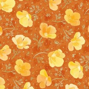 Watercolor California Poppies (terracotta) 9”