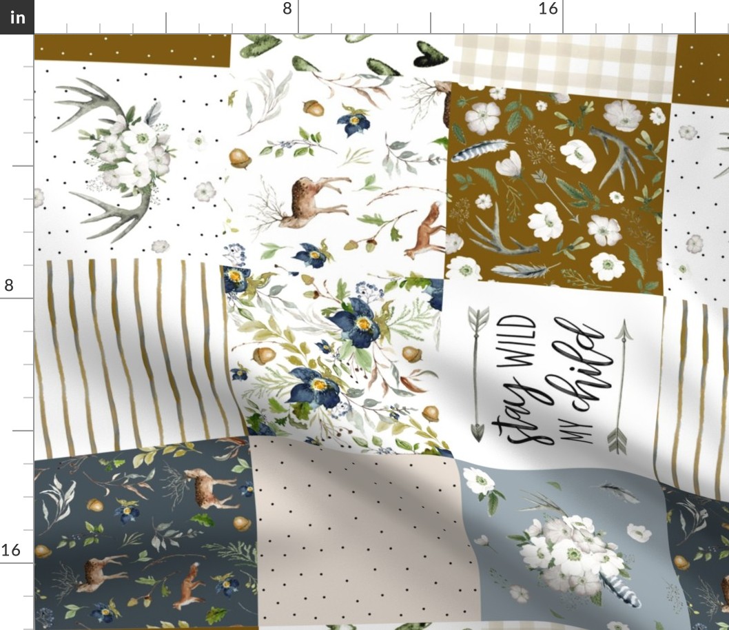 Rotated // Rustic Woodland and Florals Cheater Quilt / Whole Cloth