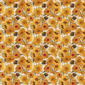 SMALL Van Gogh Sunflowers cream yellow sage green red