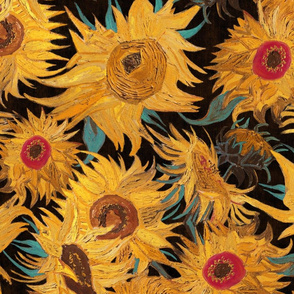 Van Gogh Sunflowers black yellow turquoise red
