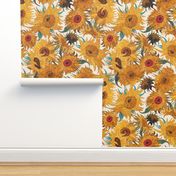 Van Gogh Sunflowers cream yellow turquoise red