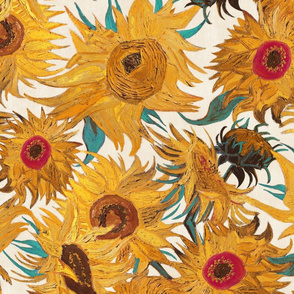 Van Gogh Sunflowers cream yellow turquoise red