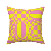 JP26 - Large -  Contemporary Geometric Quatrefoil Cheater Quilt in Vibrant Yellow and Spring Pink