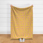 JP26 - Large -  Contemporary Geometric Quatrefoil Cheater Quilt in Vibrant Yellow and Spring Pink