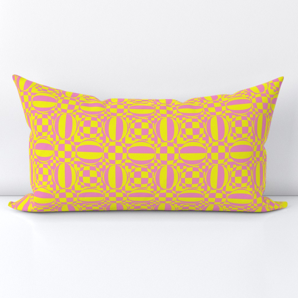 JP26 - Medium  - Contemporary Geometric Quatrefoil Checks in Sunny Yellow and Spring Pink