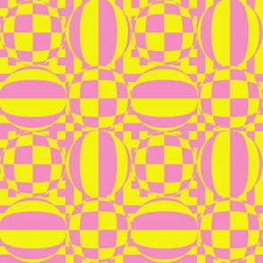 JP26 - Medium  - Contemporary Geometric Quatrefoil Checks in Sunny Yellow and Spring Pink