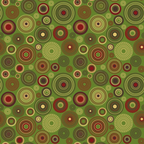 Retro Concentric Circles in red and Green with grass Green Background