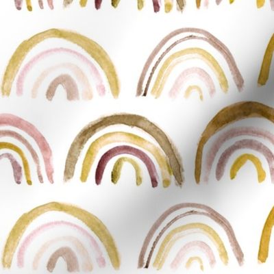 Neutral rainbows in mustard, rose and gold - watercolor earthy rainbow pattern for modern nursery, kids