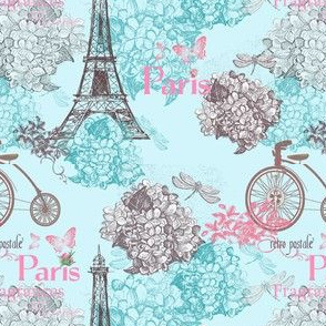 5" Vintage Eiffeltower Paris France Flower Pattern Blue