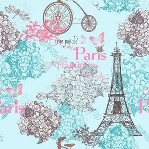 8" Vintage Eiffeltower Paris France Flower Pattern Blue