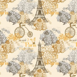 5" Vintage Eiffeltower Paris France Flower Pattern Sepia