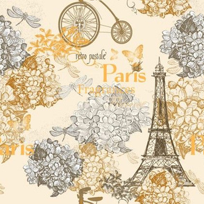 8" Vintage Eiffeltower Paris France Flower Pattern Sepia