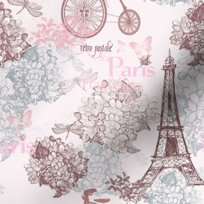 8" Vintage Eiffeltower Paris France Flower Pattern Blush Pink