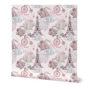 8" Vintage Eiffeltower Paris France Flower Pattern Blush Pink