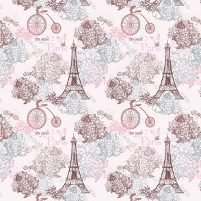 8" Vintage Eiffeltower Paris France Flower Pattern Blush Pink