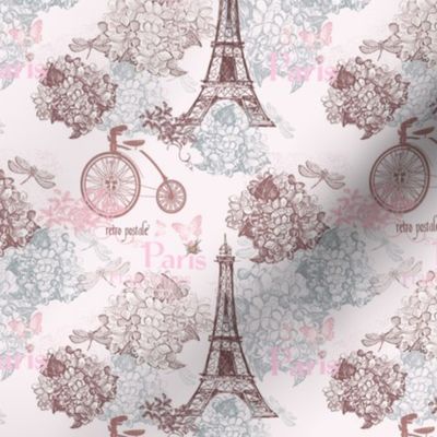 5" Vintage Eiffeltower Paris France Flower Pattern Blush Pink