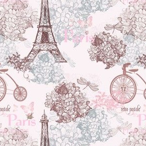 5" Vintage Eiffeltower Paris France Flower Pattern Blush Pink
