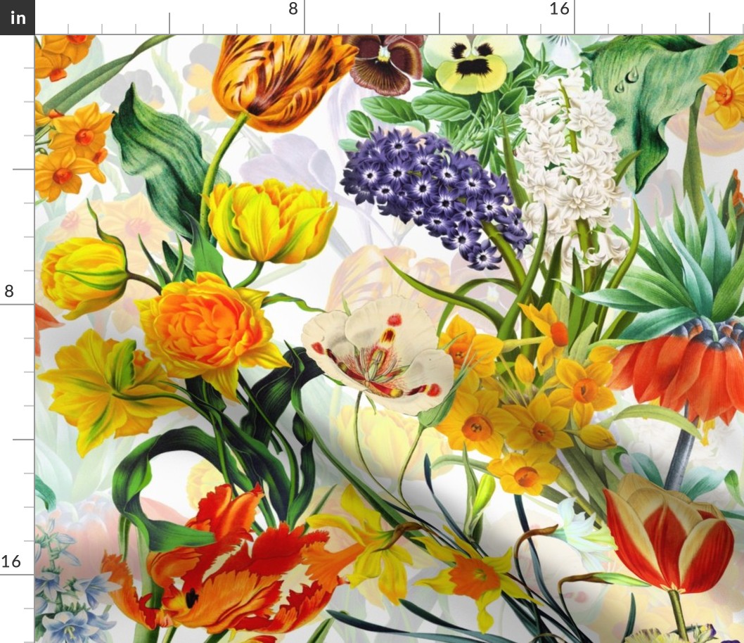 21"  watercolor vintage flower antique flowers english country historical pansies hand drawn nature utart pansy shabby chic tulips victorian nature nostalgic botanical moody floral vintage daffodils spring flower meadow 