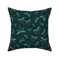 Beautiful Elegant Blue Teal Dragonfly on a Dark Green background