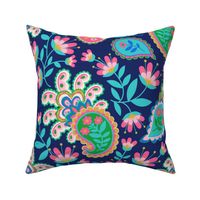 NAVY GREEN PINK PAISLEY LARGE