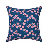Butter cup flowers and leaves minimal boho garden daisy flower bed retro nursery navy blue pink coral