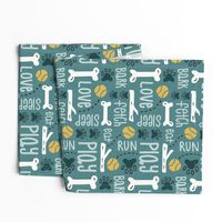 Dog Play - Pet Typography Teal Large Scale