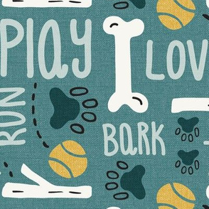 Dog Play - Pet Typography Teal Large Scale