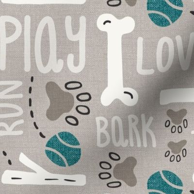 Dog Play - Pet Typography Beige Large Scale