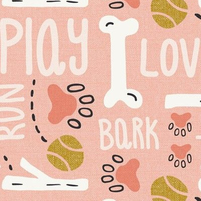 Dog Play - Pet Typography Blush Pink Large Scale