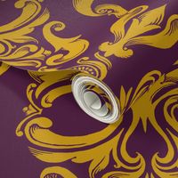 scrollwork skulls - gold and aubergine