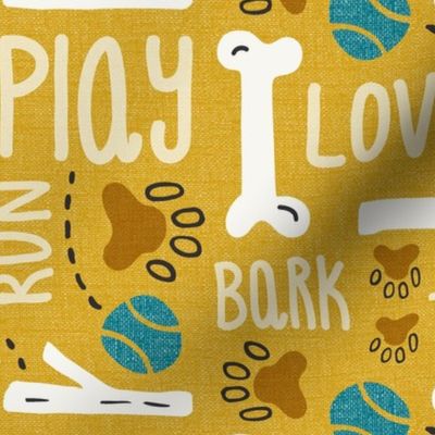 Dog Play - Pet Typography Goldenrod Yellow Large Scale