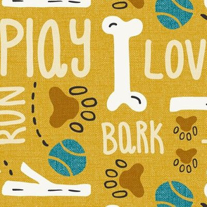 Dog Play - Pet Typography Goldenrod Yellow Large Scale