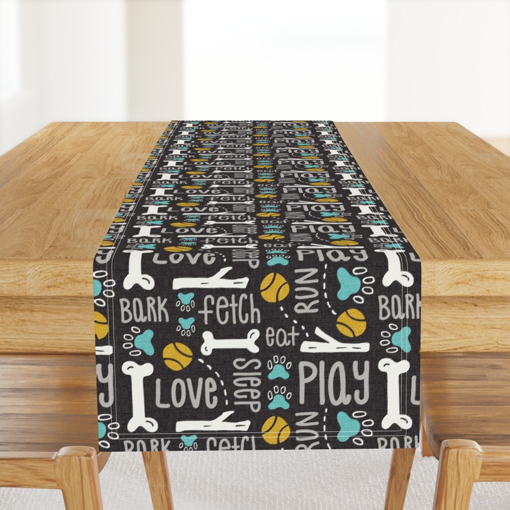 Dog Play - Pet Typography Black & Aqua Large Scale